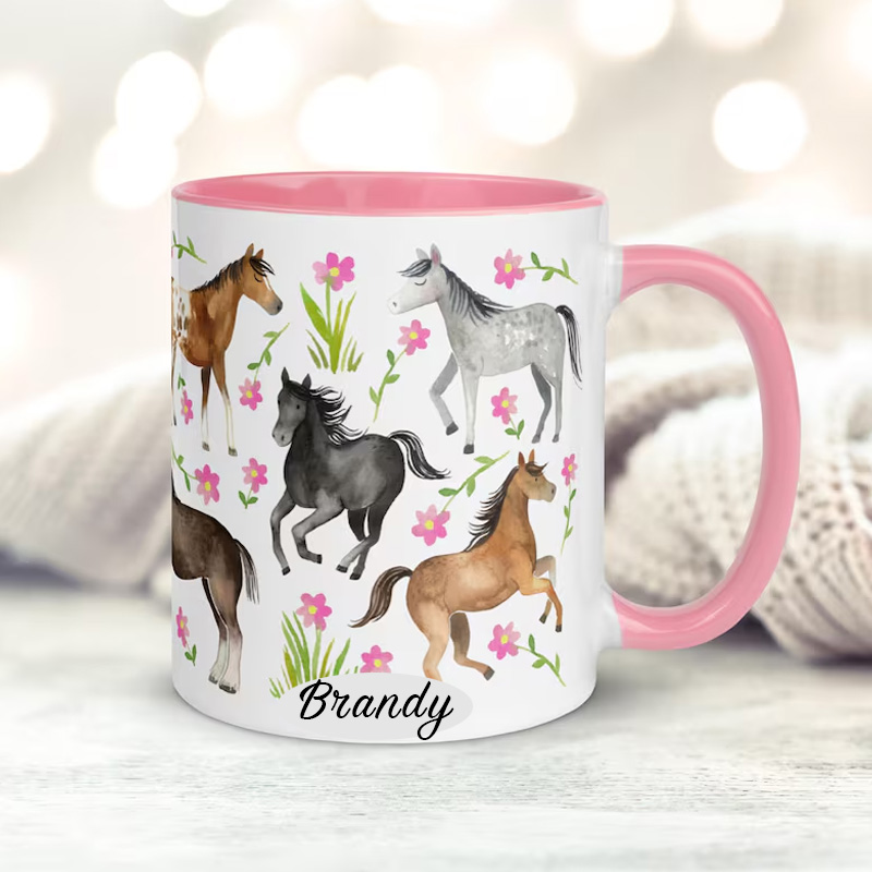 Personalized Floral Horse Accent Cup Gift Mug for Equestrian Horse Riding Lovers
