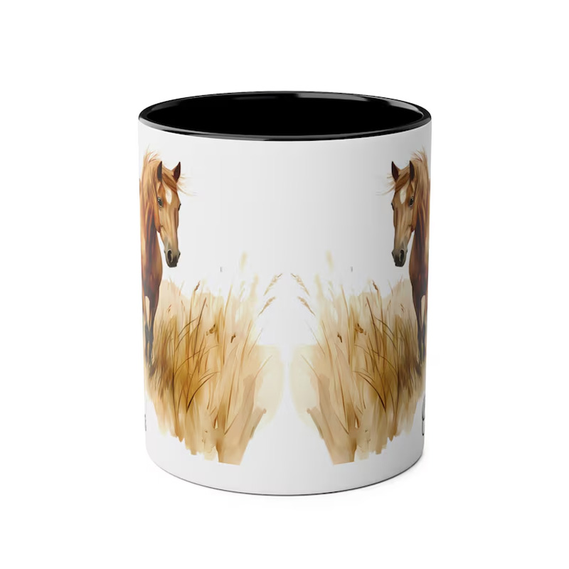 Personalized Watercolor Horse Cup Gift Mug for Equestrian Horse Riding Lovers