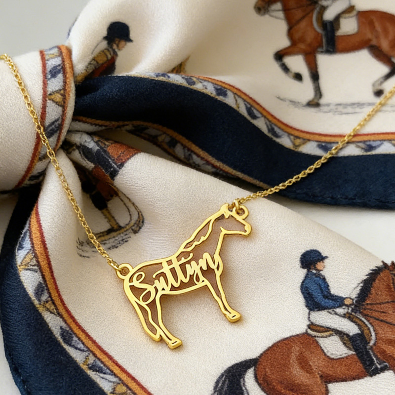 Personalized Horse Name Equine Memorial Necklace with Name Jewelry Cube Gift for Equestrian Riding Lovers