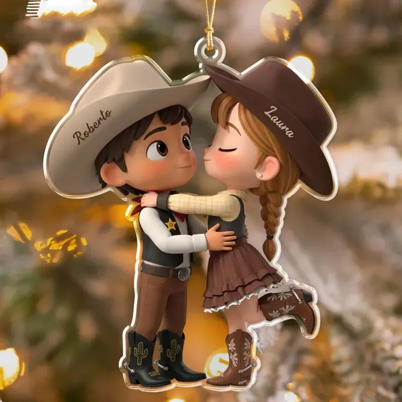 Personalized Cowboy Couple Valentines Day Ornament Western Country Lovers Gift for Riding Lovers
