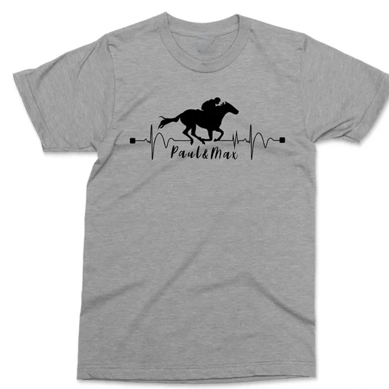 Personalized Heart Beat Pulse Horse Riding T-shirt Equestrian Riders Shirt Pony Riding Graphic Tee Racer Horsemen Trendy Horse Riders Gift for Riding Lovers