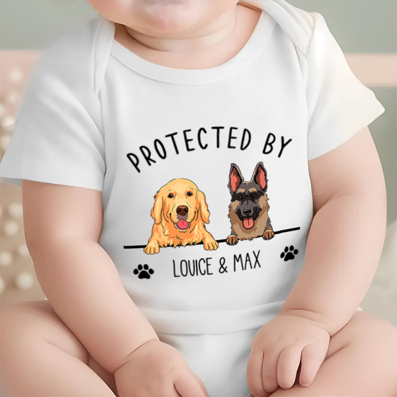 Personalized Pet Portrait Protected Baby Onesie Baby Pet Lover Outfit Baby Gift with Name