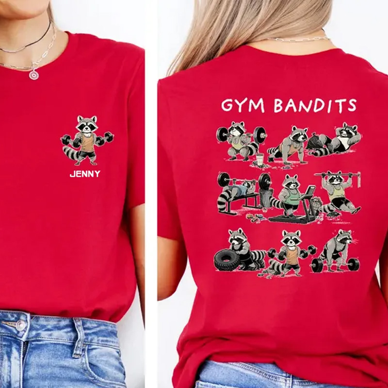 Personalized Funny Raccoon Gym T-shirt Gym Bandits Raccoon Workout Shirt for Fitness Enthusiasts Bodybuilders and Gym Lovers