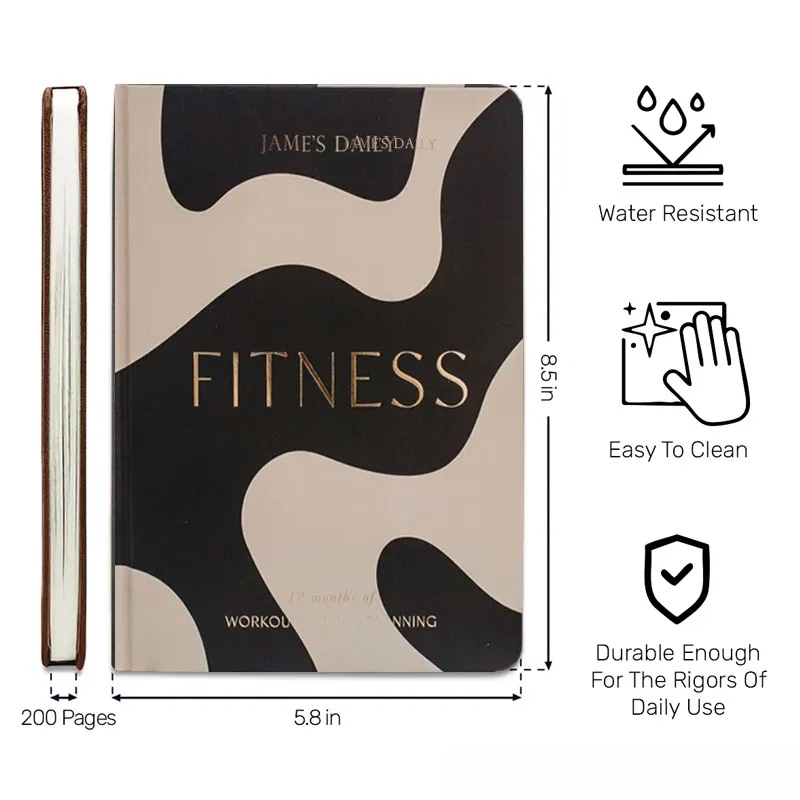 Personalized Leather Cover Notebook Daily Fitness Planner Luxury Hardback Wellness Journal Notebook Powerlifting Gift for Gym Enthusiast Fitness Lover