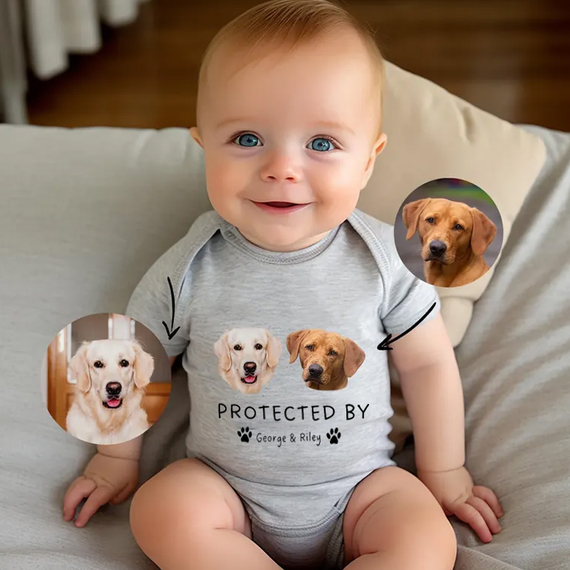 Personalized Dog Lover Theme Custom Name Protected By Pet Faces Cute Family Gift Baby Bodysuit