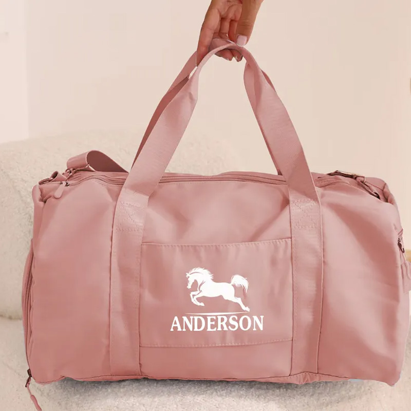 Personalized Name Horse Riding Duffle Bag Waterproof Travel Weekender Bag with Strap Equestrian Overnight Bag Gift for Horse Lovers Riding Lovers Equestrian Lovers