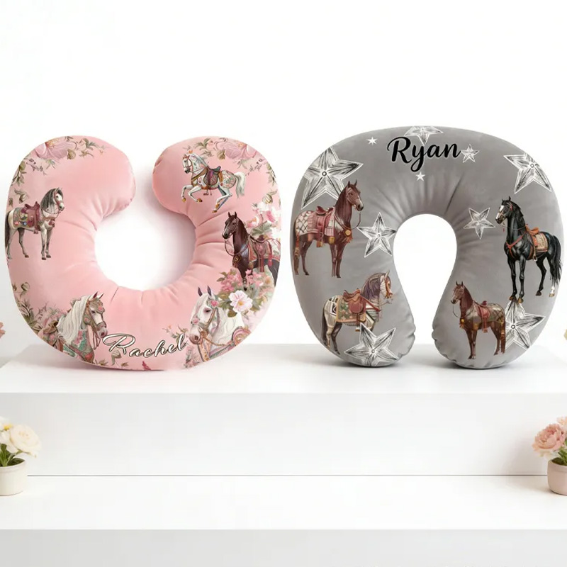 Personalized Couple Riding Horse Travel U-Shaped Pillow for Couple Valentain Pillow Gift for Riding Lovers Equestrian Lovers