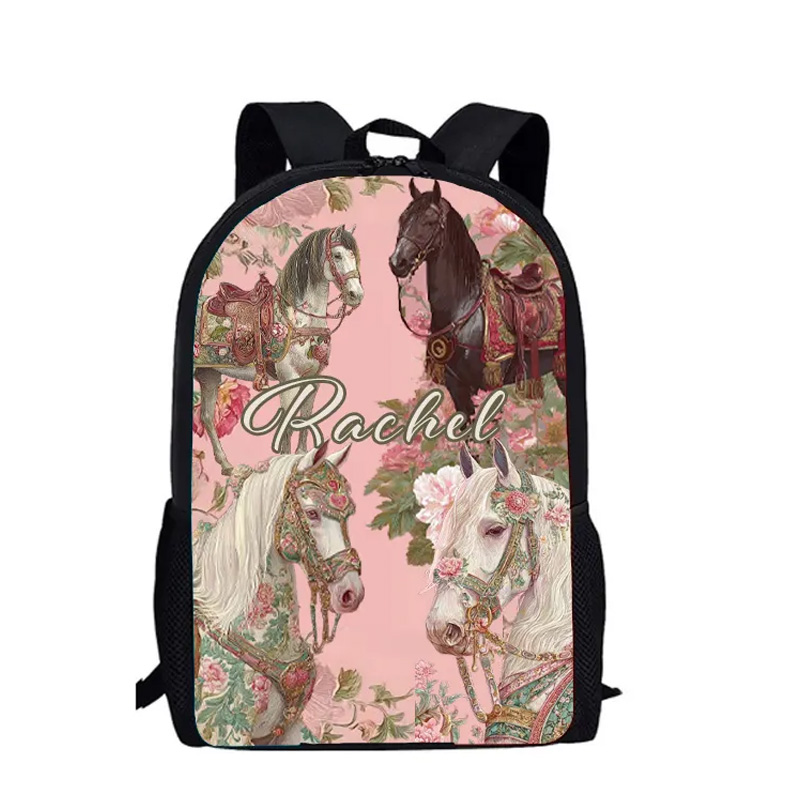 Personalized Custom Name for Kids Back to School Gift Floral Star Boy And Girl Riding Horse for Riding Lovers Equestrian Lovers