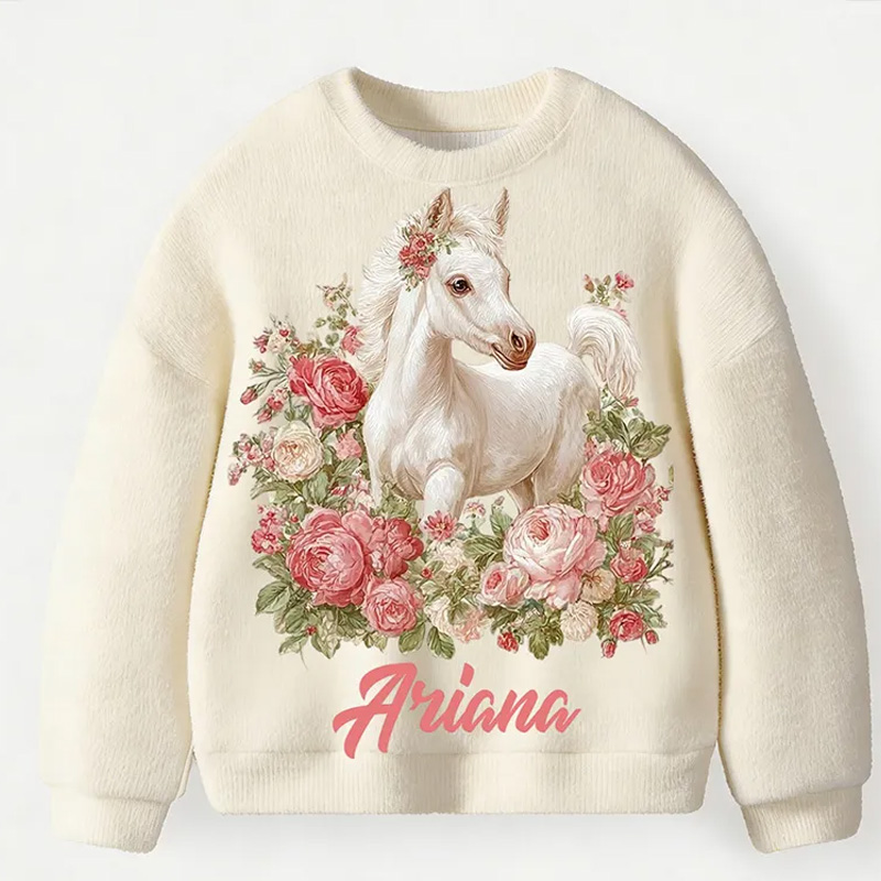 Personalized Riding Plaid Kids Ugly Sweatshirts Equestrian Horse Custom Name with French Countryside Gifts Family Sweater for Kids Riding Lovers Equestrian Lovers