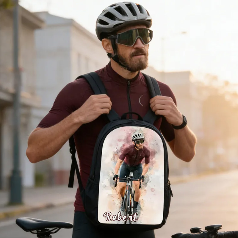 Personalized Photo Custom Name Backpack for Cyclist Gift Bicycle Men Riding Bike Lover for Riding Lovers