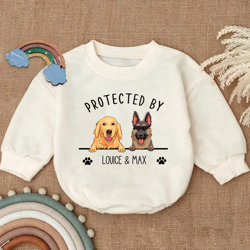 Personalized Protected by Dog Baby Bodysuit Pet Baby Outfit Gift for Pet Lover