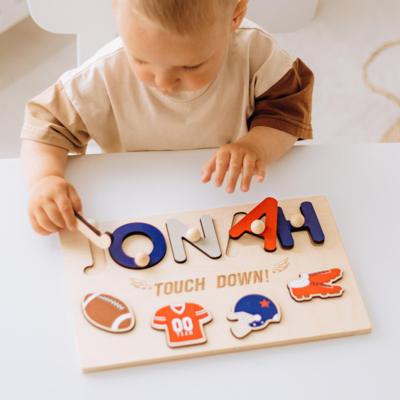 Personalized Wooden Sport Name Puzzle For Toddlers Sport Nursery Decor SportTheme Party Gift Birthday Easter Boy Gift