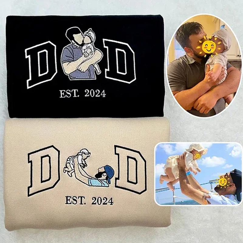Personalized Portrait from Photo Sweatshirt Embroidered Dad Papa Hoodie Custom Dad & Papa Shirt Gift for Dad Papa