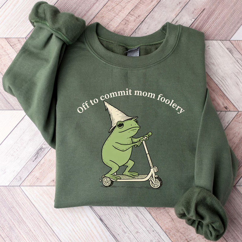Mama Frog Sweatshirt Off to Commit Mom Foolery Crewneck Funny Frog Scooter Gift For Mom Funny Mama Sweater Pregnancy Announcement Sweatshirt