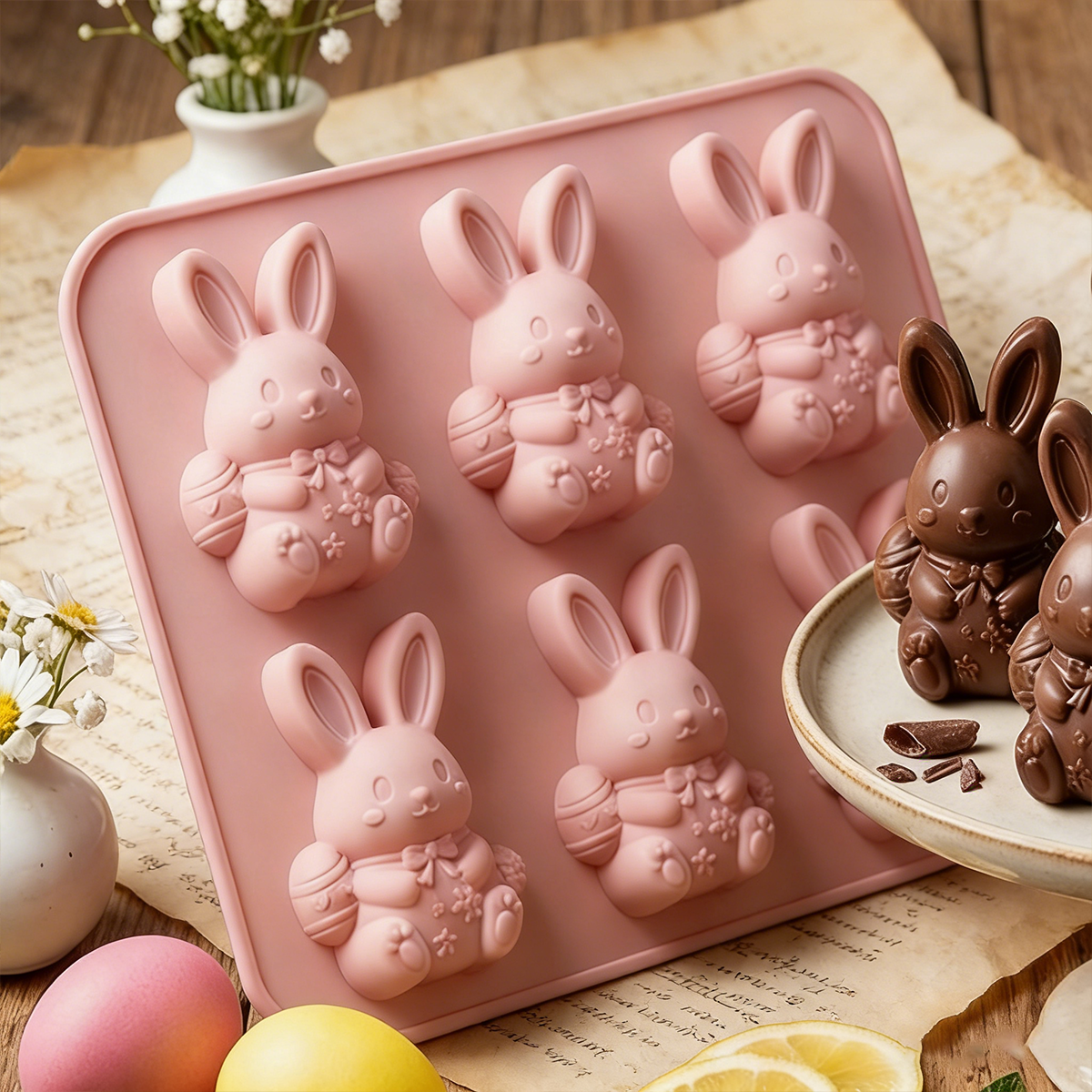 Easter Bunny Silicone Chocolate Mold – 6-Cavity Bunny Shape for Baking & Candy Making