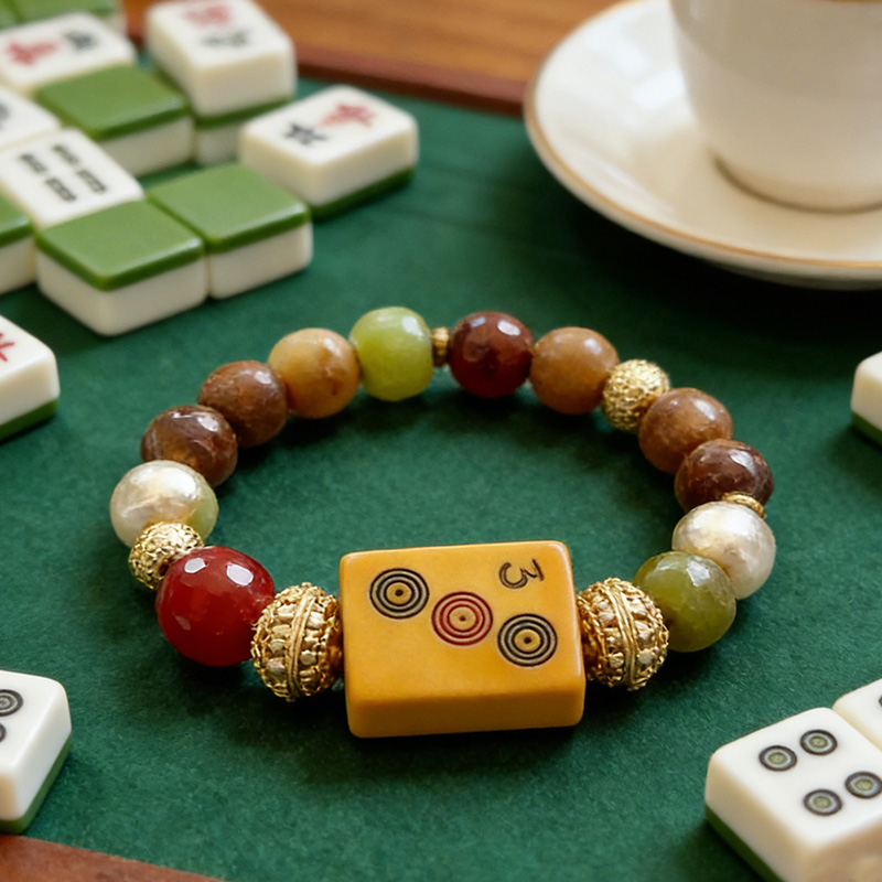 Mahjong Bracelet Bakelite Bone and Bamboo Vintage Mahjong Tile Beaded Bracelet Mahjong Gift