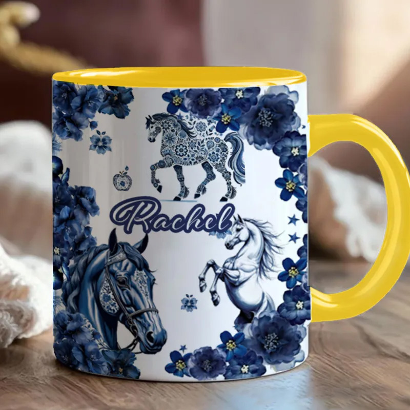 Personalized Riding Floral Mug French Countryside Gifts Coffee Cup Bicycle Tea Cup Riding Ceramic Mug Gift for Riding Lovers Equestrian Lovers