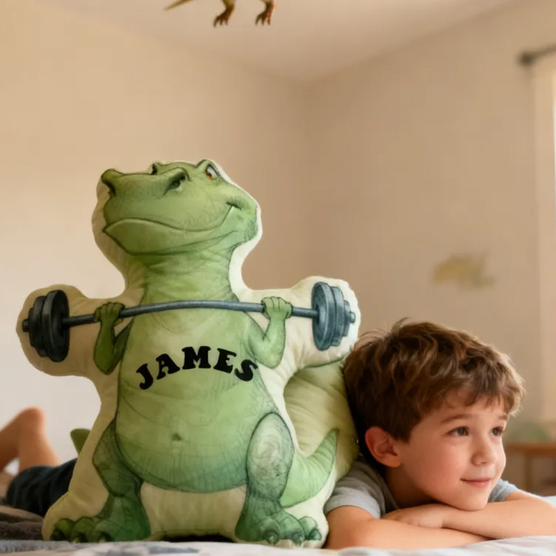 Personalized Fitness Dino Pillow Rainbow Throw Pillow Graphic 3D Print Trainer Fitness Planner Decoration Pillow Exercise Sport Gym Rat Weightlifting Pillow for Kids Gym Lovers