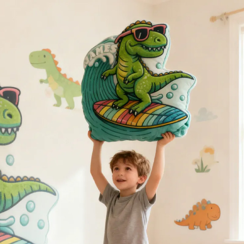 Personalized Dino Pillow Rainbow Throw Pillow Graphic 3D Print Surfing Skateboarding Fitness Decoration Pillow Exercise Sport Pillow for Kids