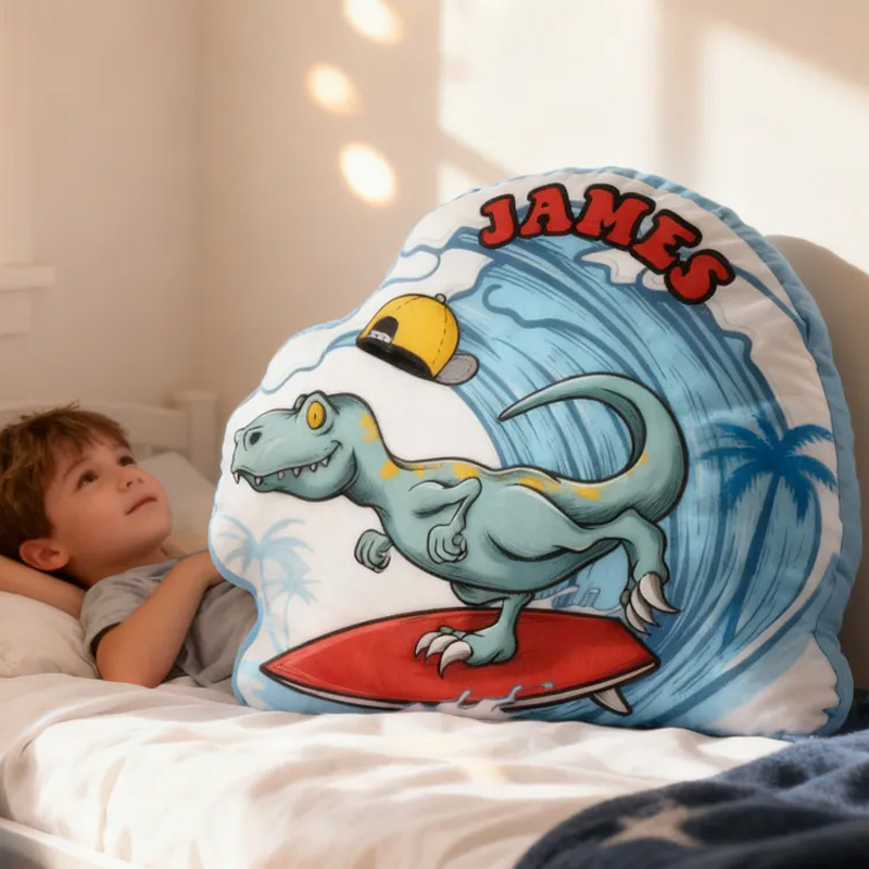 Personalized Suring Dino Pillow Rainbow Throw Pillow Graphic 3D Print Surfing Skateboarding Fitness Decoration Pillow Exercise Sport Pillow for Kids Surfing Skateboarding Lovers