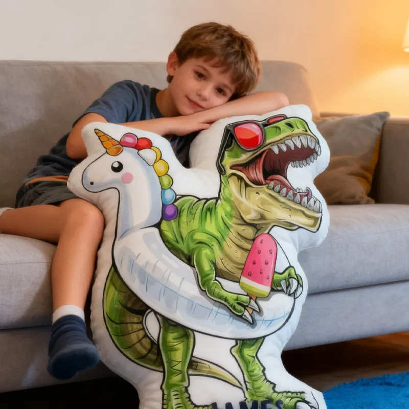 Personalized Swimming Dinosaur Pillow Rainbow Throw Pillow Graphic 3D Print Swimming Fitness Decoration Pillow Exercise Sport Pillow for Kids Surfing Sporting Swimming Lovers