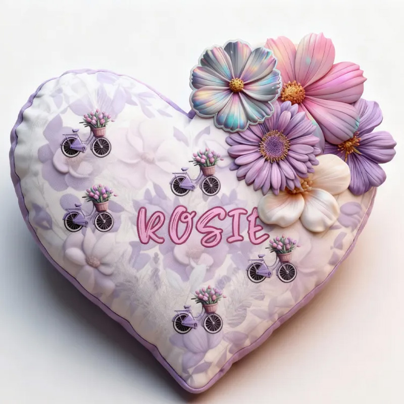 Personalized Floral Heart Bike Pillow Custom Name Festive Decor with Bicycle Flower Christmas Gifts for Family Graphic 3D Print Cycling Riding Lovers