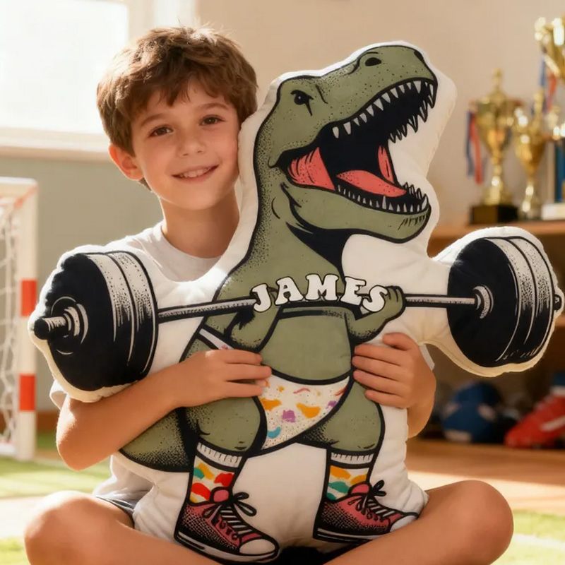 Personalized Fitness Dino Pillow Rainbow Throw Pillow Graphic 3D Print Trainer Fitness Planner Decoration Pillow Exercise Sport Gym Rat Weightlifting Pillow for Kids Gym Lovers