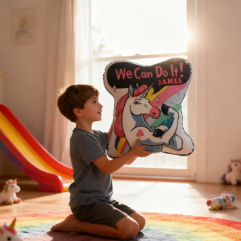 Personalized Fitness Magical Animals Pillow Rainbow Throw Pillow We Can Do It Graphic 3D Print Trainer Fitness Planner Decoration Pillow Exercise Sport Gym Rat Weightlifting Pillow for Kids Gym Lovers