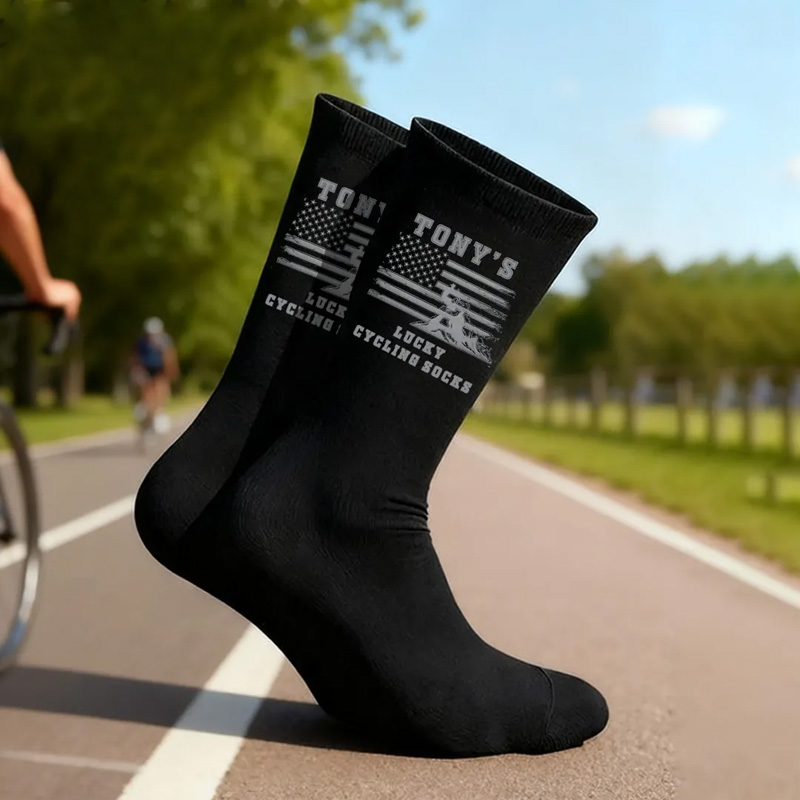 Personalized MTB Lucky Cycling Socks American Flag Custom Name Gift for Cyclists Riding Racing Cycling Lovers
