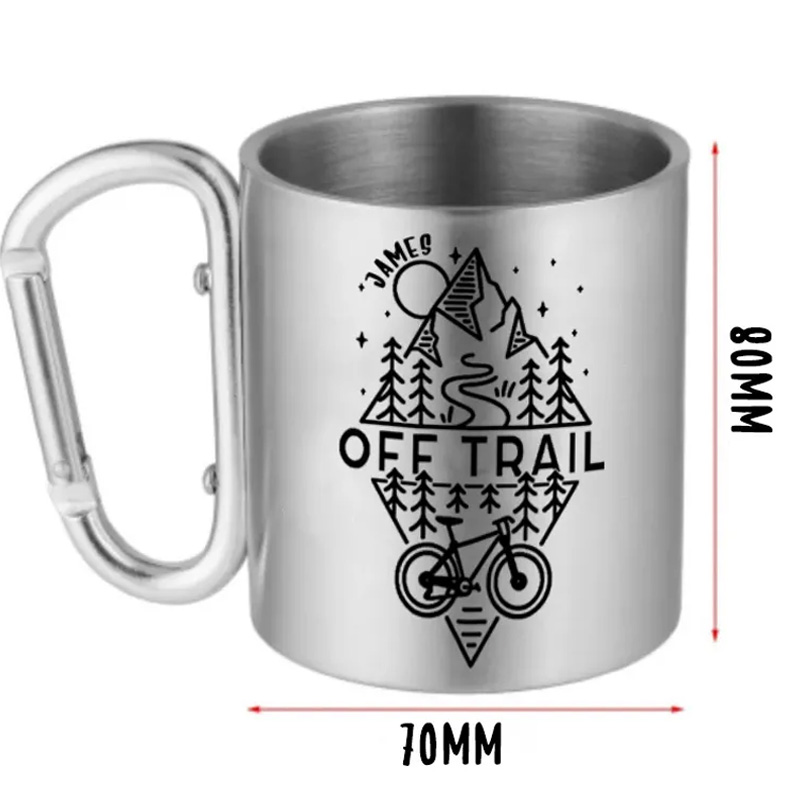PersonalizedOff Trail Bike Biking Mountain Riding Escape Hiking Carabiner Travel Holiday Camping Stainless Steel Mug Adventure Coffee Cup Tea Mug Gift Birthday for Cycling Riding Lovers