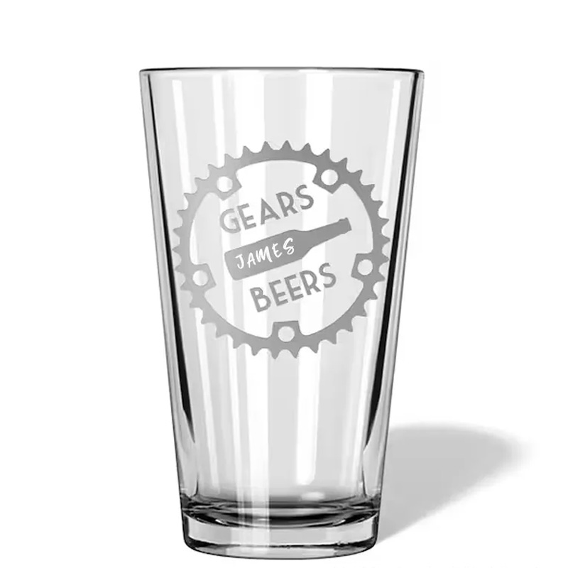 Personalized Beers and Gears Pint Glass Bicycle Glass Bike Glasses Cycle Race Cycling Gifts Men Fathers Day Bike Gifts for Cycling Lovers