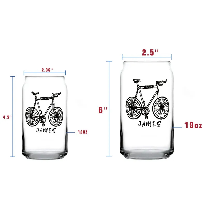 Personalized Bike Glass Bicycle Barware Screenprinted Pint Glass Beer Cycling Art Gift for Cyclists Biker Cycling Lovers