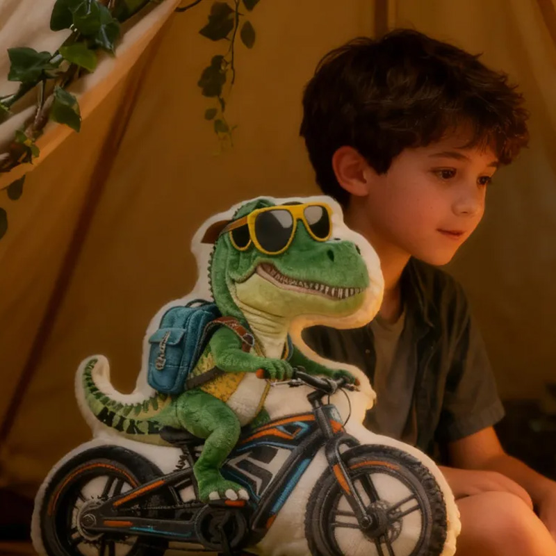 Personalized Dino Rider Bike Pillow Cozy Graphic 3D Print Cool Racing Biker Dino Pillow Name Pillow Comfortable Travel Cushion for Kids Boys Riding Lovers