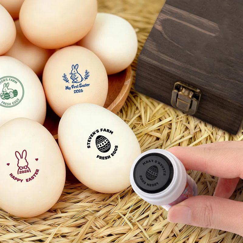 Personalized Multi-Pattern Easter Egg Stamp with Name and Wooden Box Birthday Easter Gift for Families Farmers Breeders