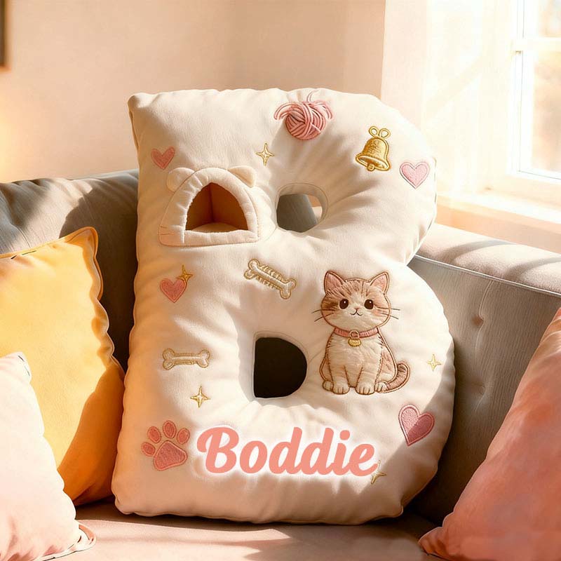 Personalized Cat Lover Cute Letter Pillow with Custom Name Pillow Graphic 3D Print