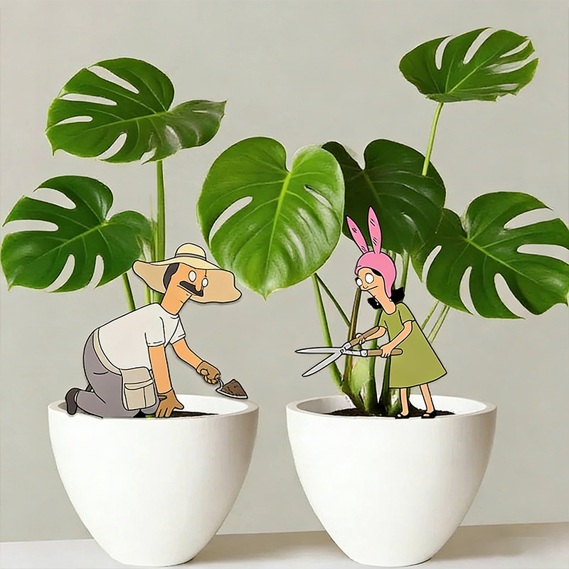 Metal Yard Stake Garden Decor Potted Plants Sign Outdoor Garden Decor Gardeners Gift Cartoon Character Planter Art Garden Sign