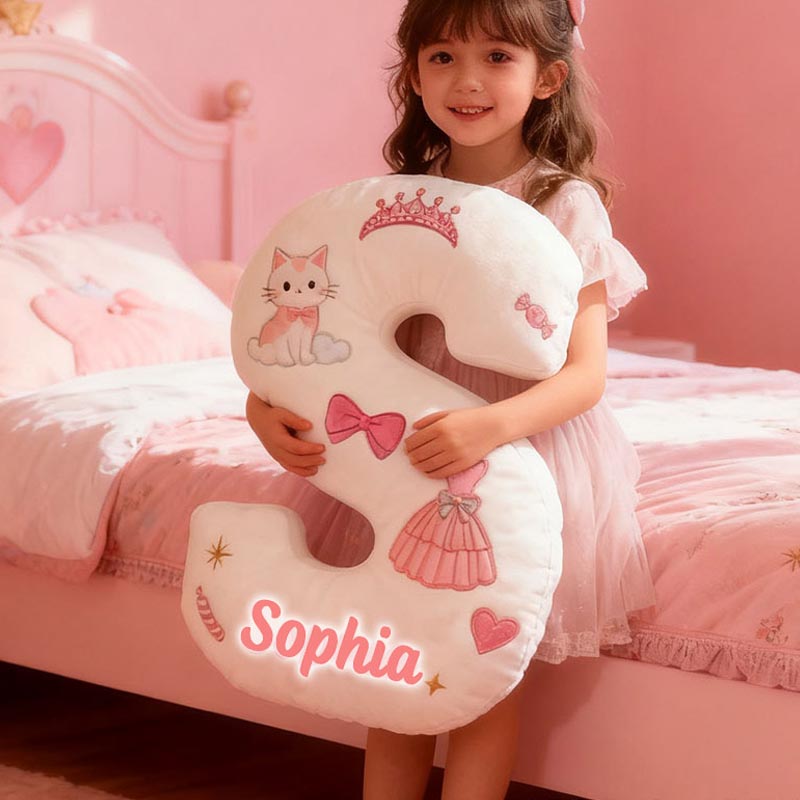 Personalized Cat Lover Princess Dress Letter Pillow with Custom Name Pillow for Kid Graphic 3D Print
