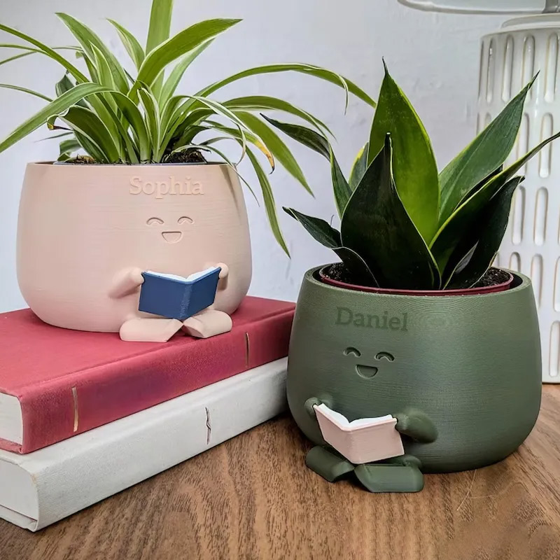 Personalized Book Reader Planter Pots with Name Cute Planter Book Pot Reading Flower Vase Bookworm Planter No Drip Christmas Gift for Book Lover Reader