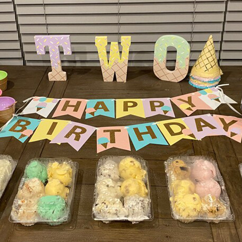 Ice Cream Number 3 Pink Sprinkles Personalized Wooden Birthday Decor