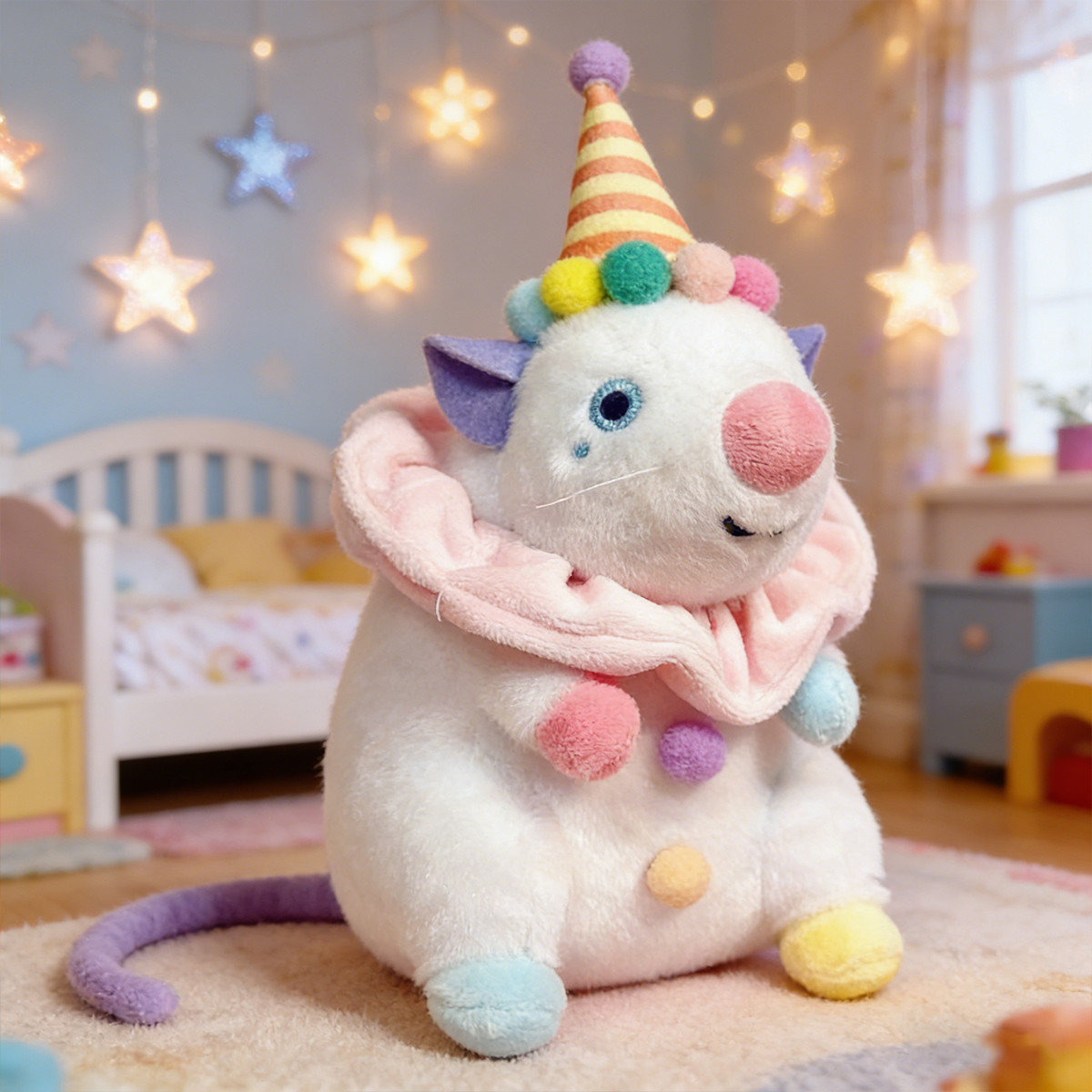 Pastel Clown Mouse Plush – Handmade Whimsical Stuffed Animal for Play & Decor