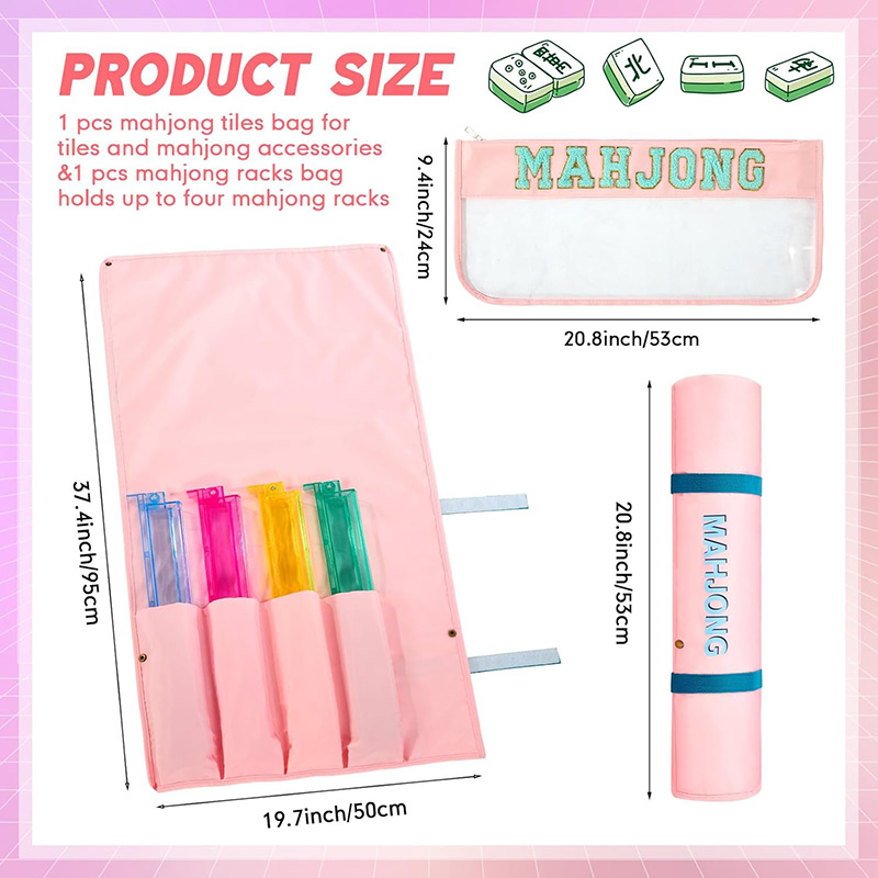 2 Pcs Mahjong Bags for Tiles and Racks Include Mahjong Tile Bag & Rack Bag 37 Inch Protective Sleeve Tile Gift Accessory with Zipper & Letter for Mahj Pusher Not Include Racks& Tiles Pink Blue