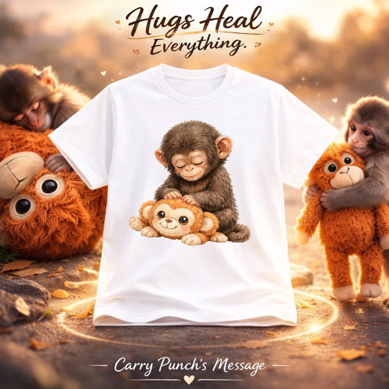 Cute Baby Monkey Hugging Plush Toy Soft Cotton Comfortable Gift Dear Punch Monkey Graphic Kid Shirt Emotional Animal Lover Gift