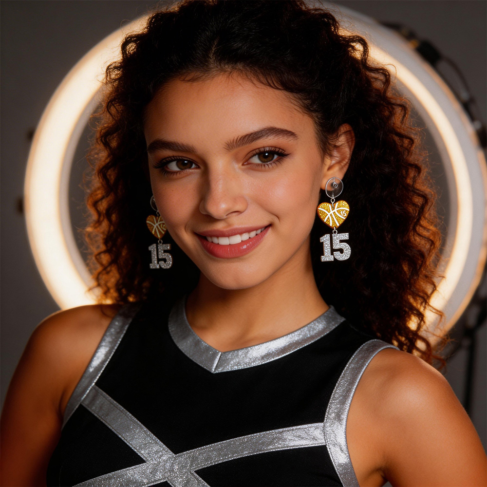 Personalized Acrylic Basketball Heart Hanging Numbers Earrings with Custom Name and Number