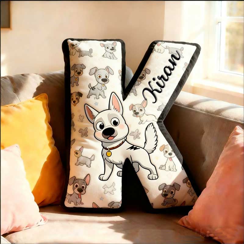 Personalized Dog Lover Letter Pillow with Custom Name Design Graphic 3D Print