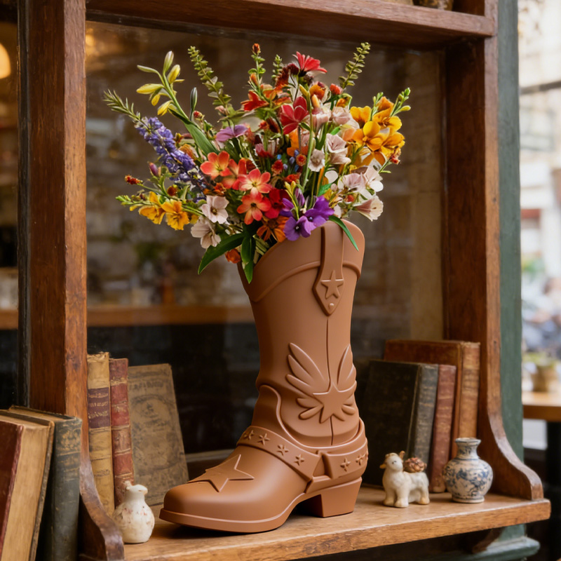 Personalized 3D Print Cowboy Boot Vase for Blooming Bouquets Planter Home Decoration Gift for Equestrian Riding Lovers