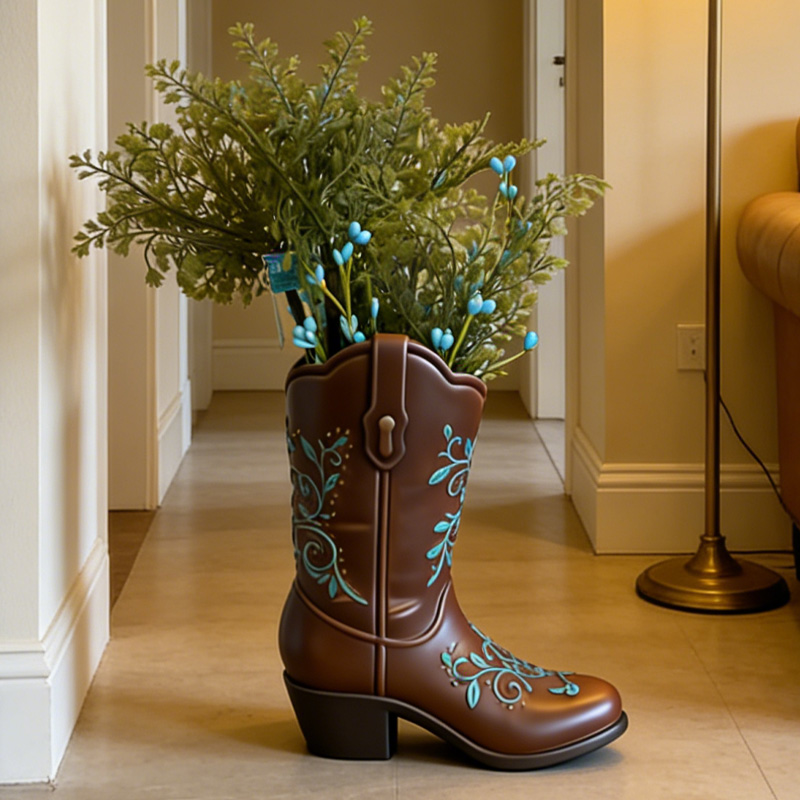 Personalized 3D Print Cowboy Boot Vase for Blooming Bouquets Planter Home Decoration Gift for Equestrian Riding Lovers