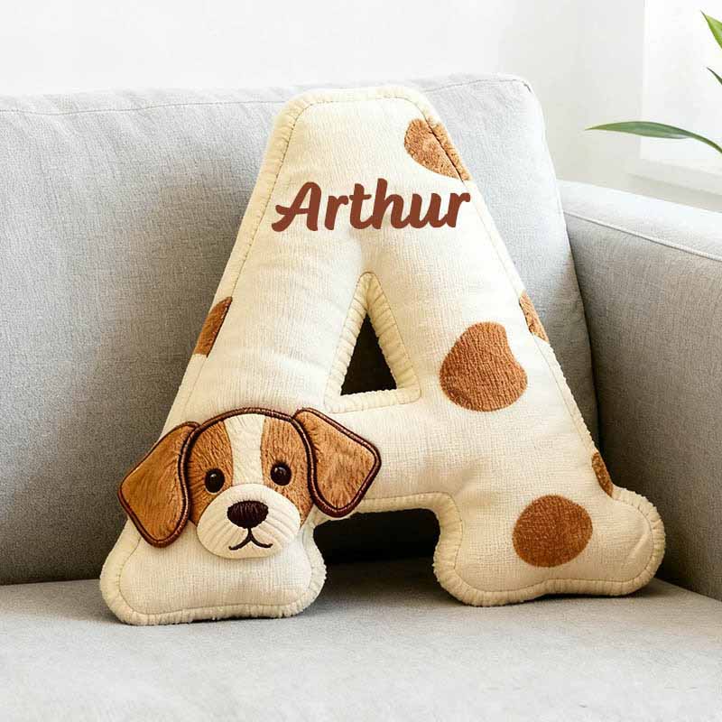Personalized Dog Lover Letter Pillow with Custom Name Cartoon Pillow Graphic 3D Print