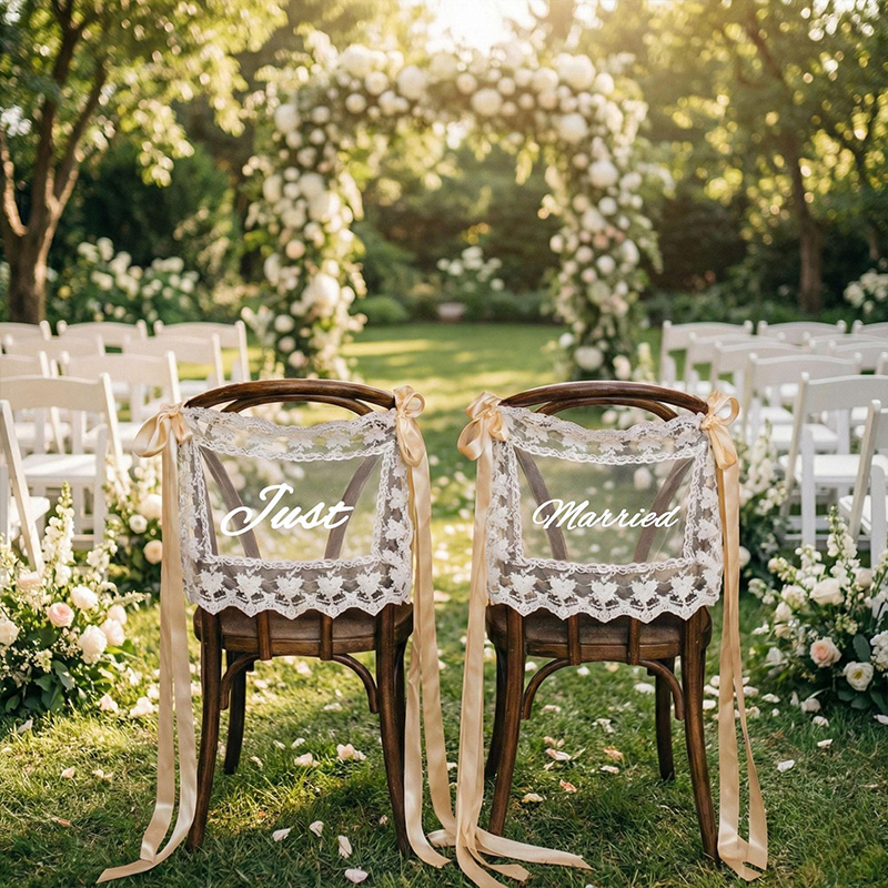 Personalized Wedding Chair Banner Just Married Sign Sheer Sweetheart Table Decor for Bride and Groom