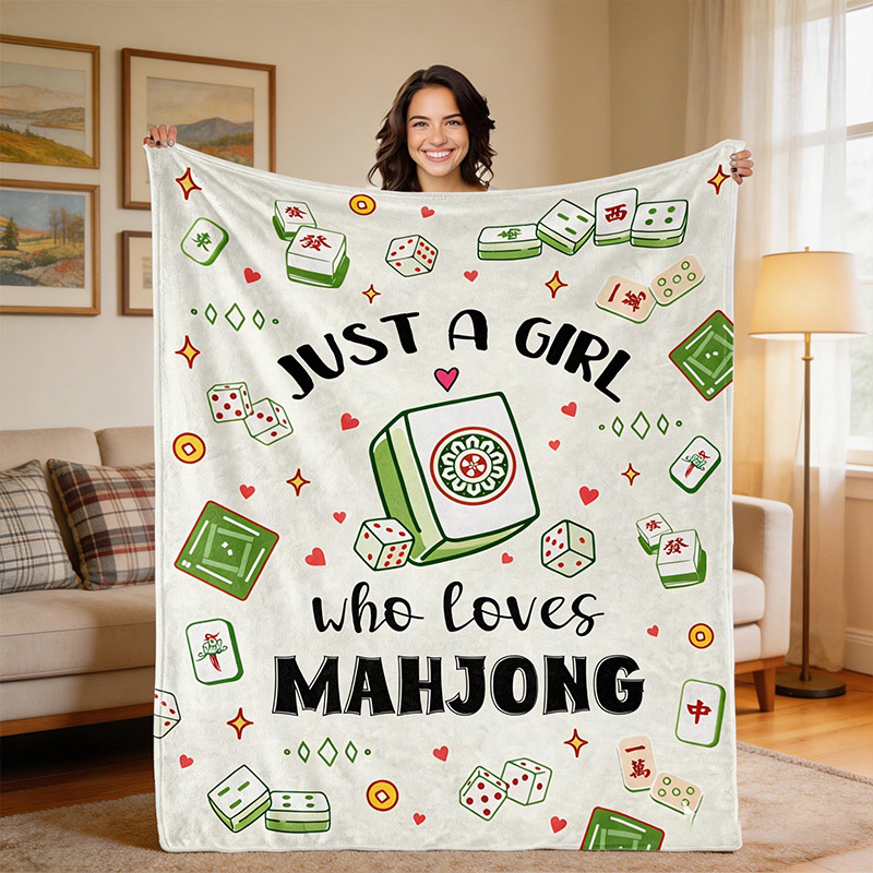 Just A Girl Who Loves Mahjong Blanket Flannel Plush Throw Blanket Mahjong Themed Gifts Ideas