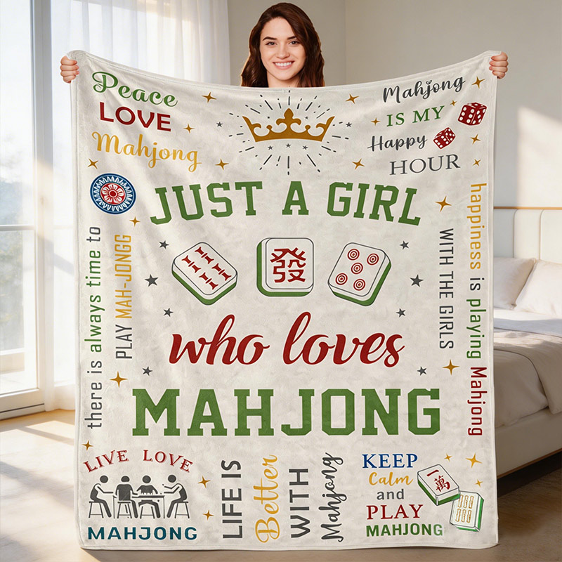 Just A Girl Who Loves Mahjong Blanket Mahjong Gifts for Women Mah Jong Lovers Throw Blanket
